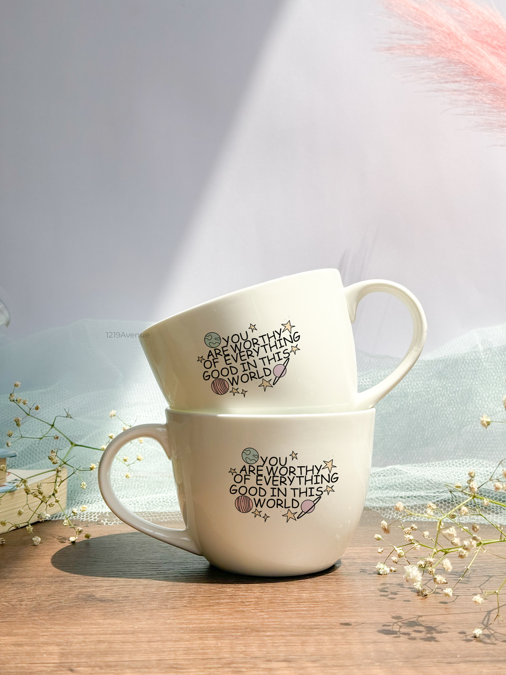 Grande Ceramic Cups |420ml |You Are Worthy Permanent Print | Premium Ceramic Cups