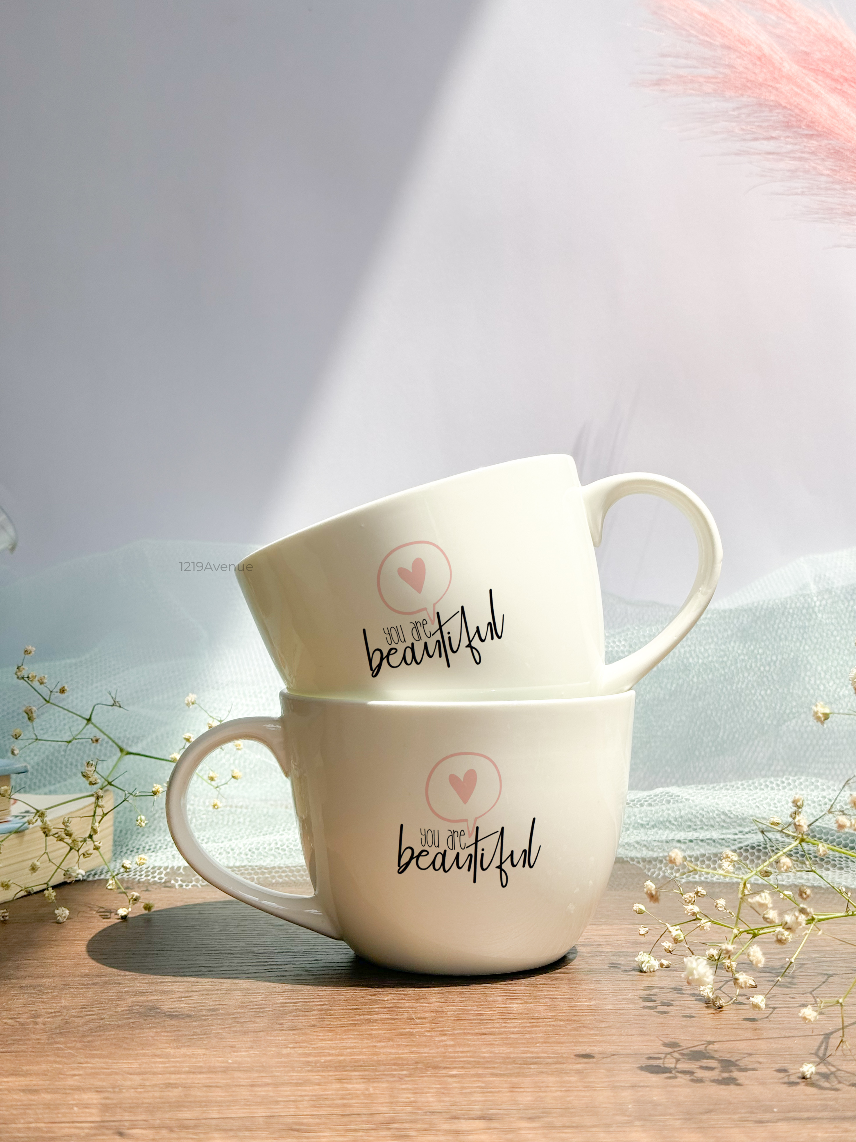 Grande Ceramic Cups |420ml |You Are Beautiful Permanent Print | Premium Ceramic Cups