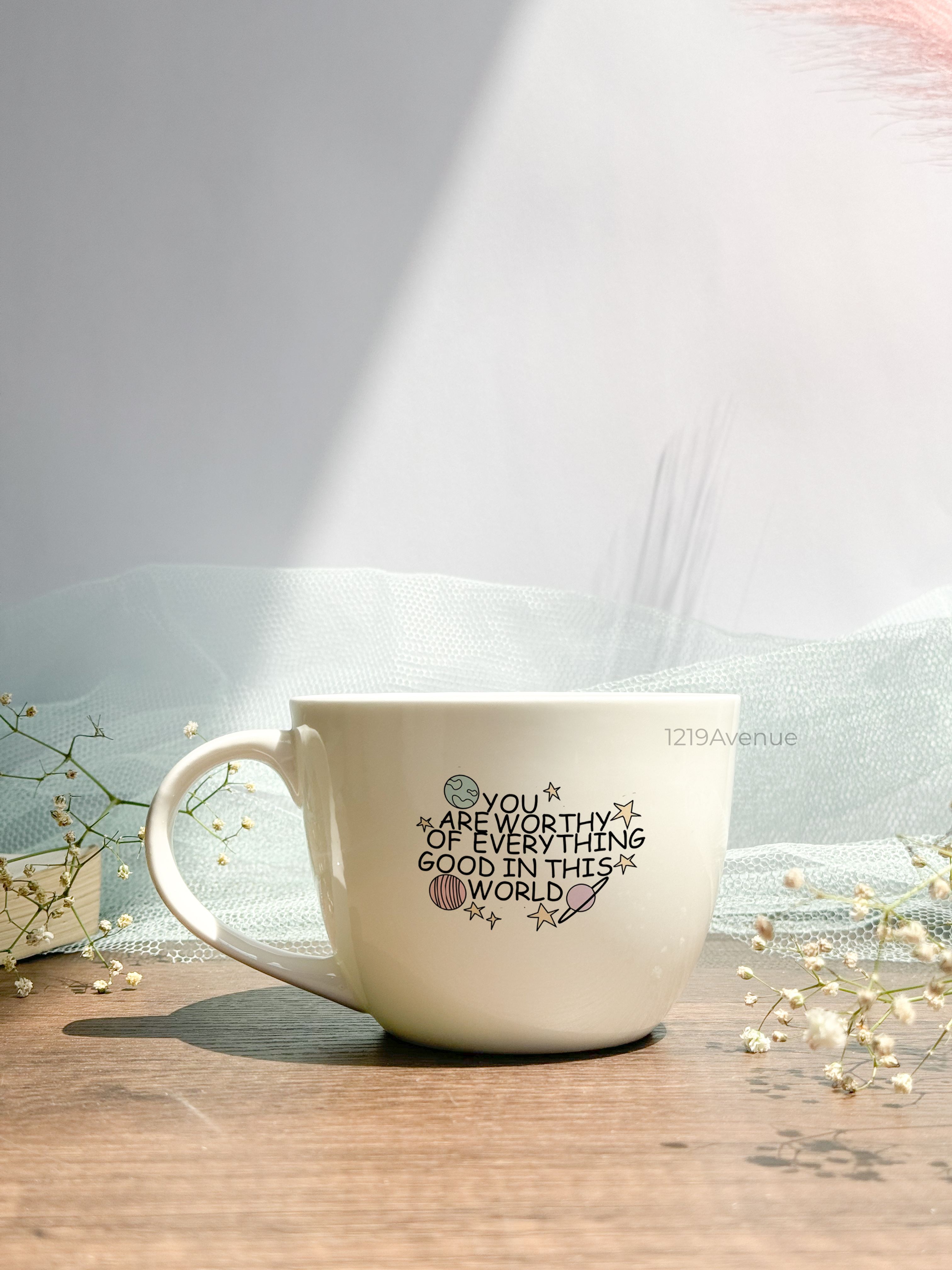 Grande Ceramic Cups |420ml |You Are Worthy Permanent Print | Premium Ceramic Cups