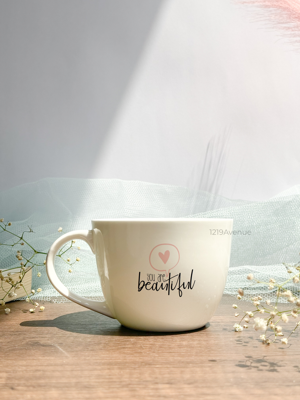 Grande Ceramic Cups |420ml |You Are Beautiful Permanent Print | Premium Ceramic Cups