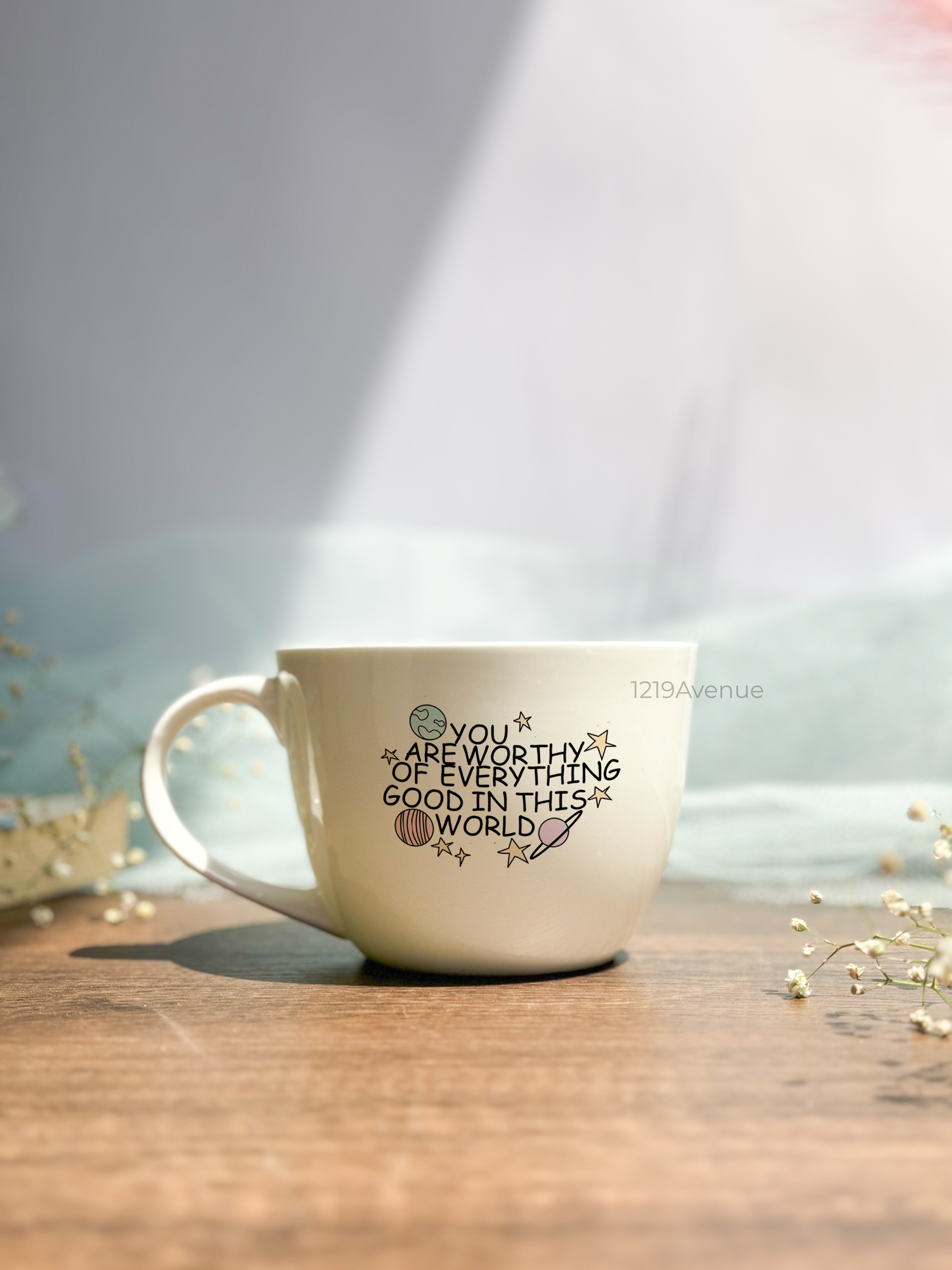 Grande Ceramic Cups |420ml |You Are Worthy Permanent Print | Premium Ceramic Cups