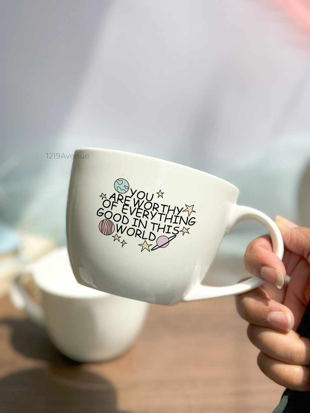 Grande Ceramic Cups |420ml |You Are Worthy Permanent Print | Premium Ceramic Cups