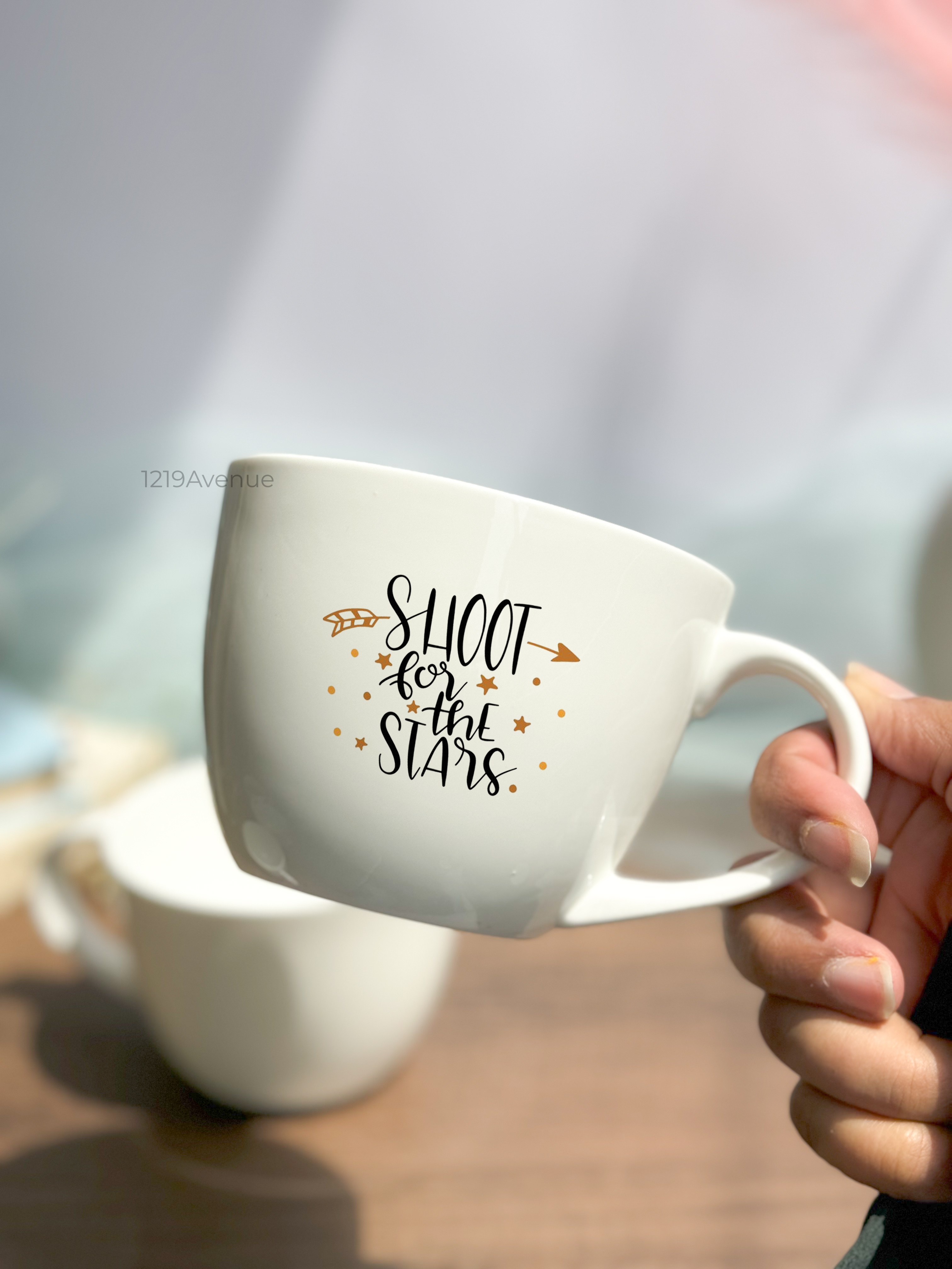 Grande Ceramic Cups |420ml |Shoot For The Stars Permanent Print | Premium Ceramic Cups