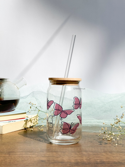 Can Shaped Sipper 500ml| Butterfly All Over Print | 18oz Can Tumbler with lid, straw and coaster.