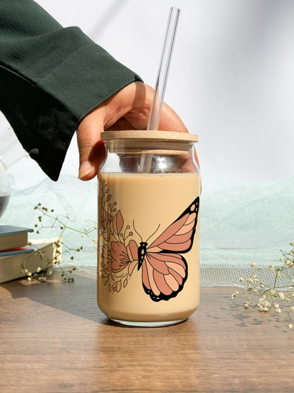 Can Shaped Sipper 500ml| Boho Butterfly | Tumbler with lid, straw and coaster