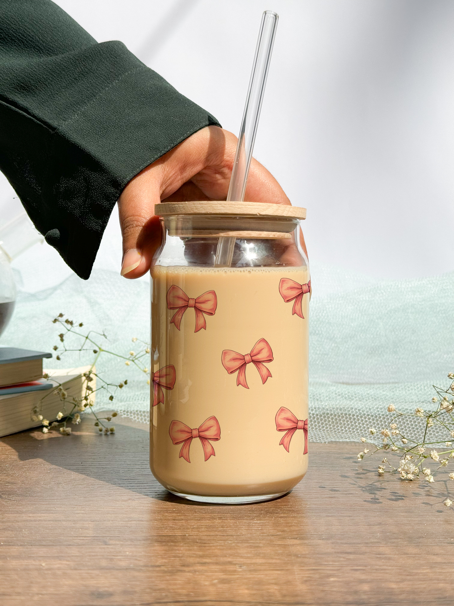 Can Shaped Sipper 500ml| Bows All OverTumbler with lid, straw and coaster