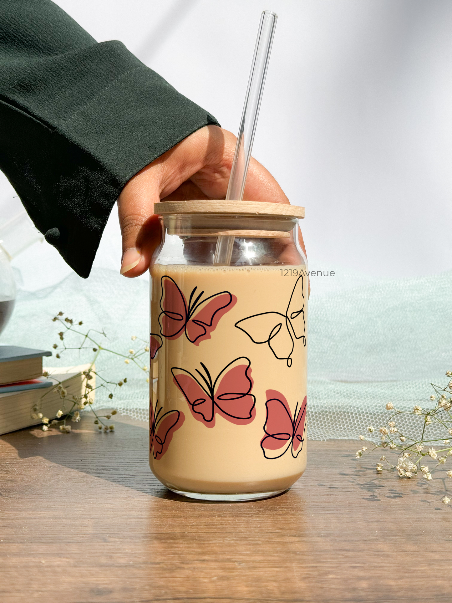 Can Shaped Sipper 500ml| Butterfly All Over Print | 18oz Can Tumbler with lid, straw and coaster.