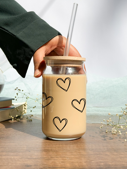 Can Shaped Sipper 500ml| Scribbled Heart | 18oz Can Tumbler with lid, straw and coaster.