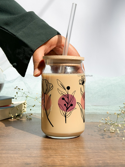 Can Shaped Sipper 500ml| Minimal Fleur Print | 18oz Can Tumbler with lid, straw and coaster.