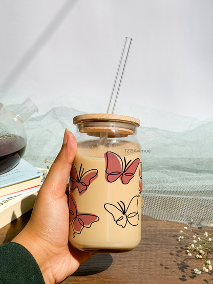 Can Shaped Sipper 500ml| Butterfly All Over Print | 18oz Can Tumbler with lid, straw and coaster.