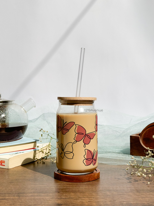 Can Shaped Sipper 500ml| Butterfly All Over Print | 18oz Can Tumbler with lid, straw and coaster.