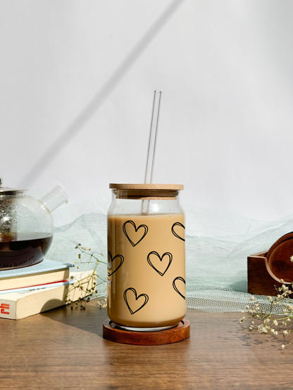 Can Shaped Sipper 500ml| Scribbled Heart | 18oz Can Tumbler with lid, straw and coaster.