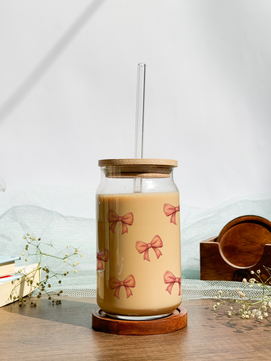 Can Shaped Sipper 500ml| Bows All Over|Tumbler with lid and straw