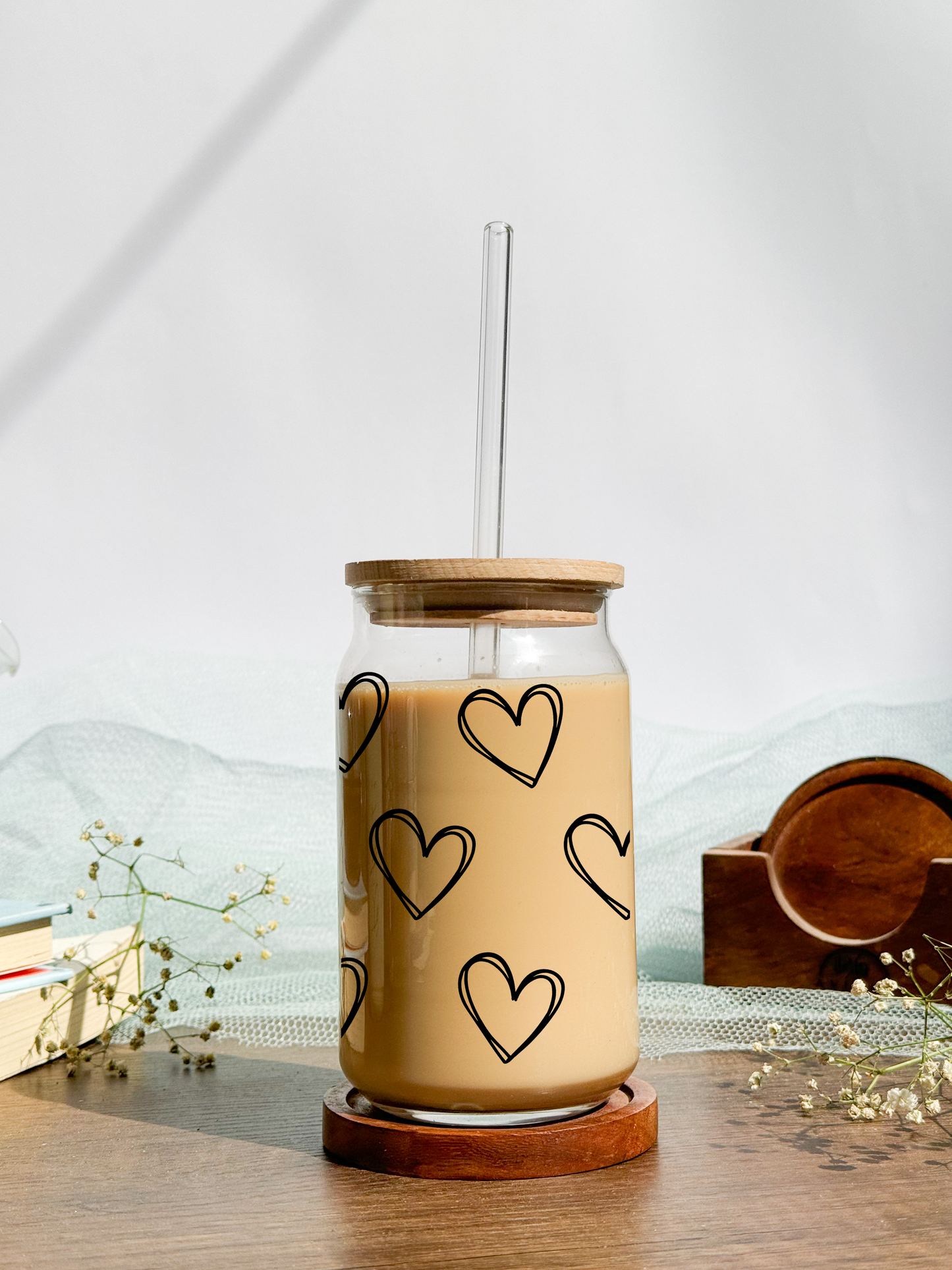 Can Shaped Sipper 500ml| Scribbled Heart | 18oz Can Tumbler with lid, straw and coaster.