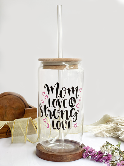 Can Shaped Sipper 500ml| Mom Love Is Strong Print | 18oz Can Tumbler with lid, straw and coaster.
