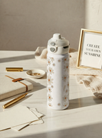 Personalised Lumi Insulated Premium Water Bottle 650ml – Azure Daisy Garden Print | 12+ Hours Hot & Cold | 2-Way Lid