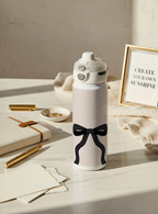 Personalised Lumi Insulated Premium Water Bottle 650ml – Noir Ribbon Print | 12+ Hours Hot & Cold | 2-Way Lid
