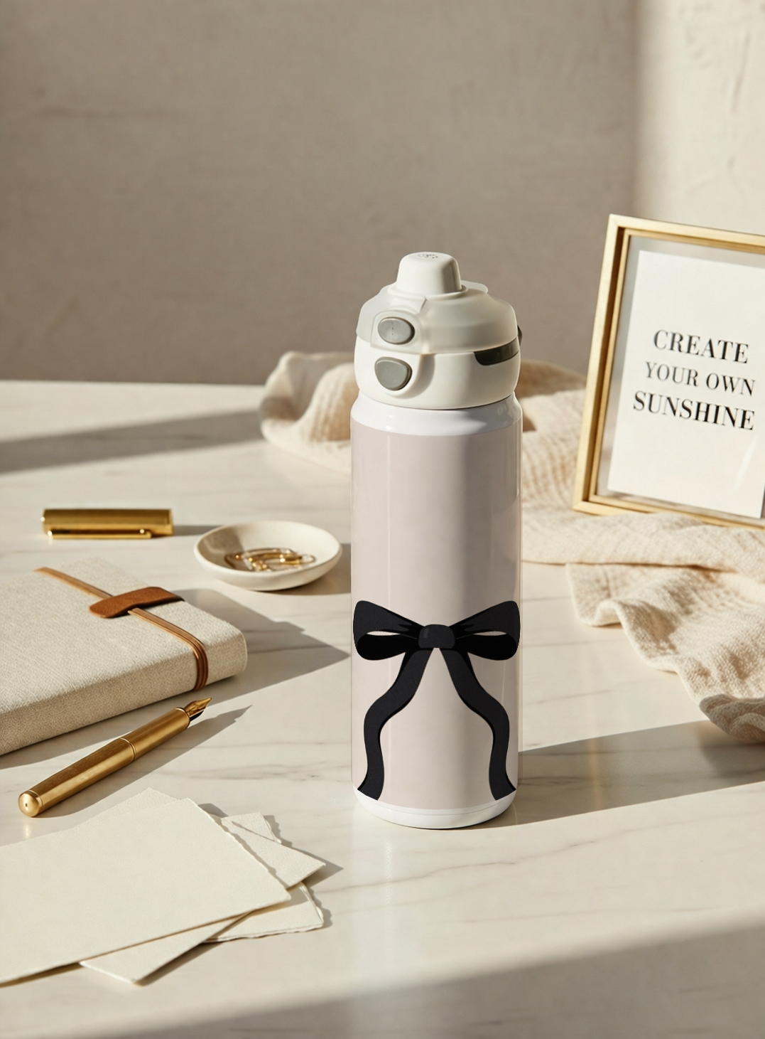 Personalised Lumi Insulated Premium Water Bottle 650ml – Noir Ribbon Print | 12+ Hours Hot & Cold | 2-Way Lid