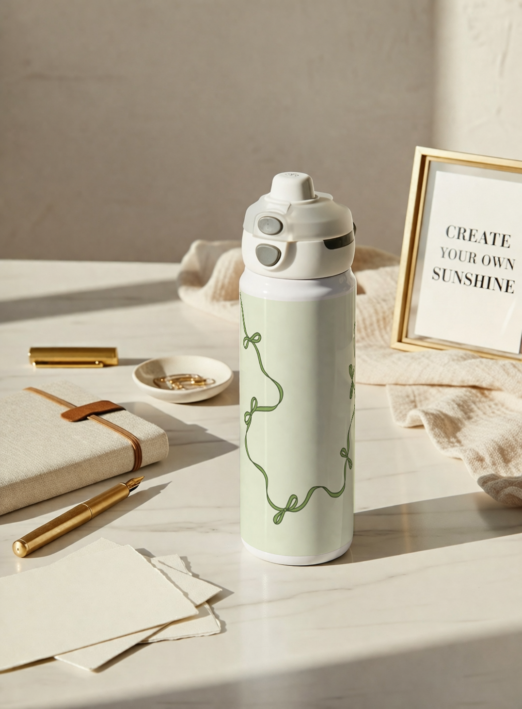 Personalised Lumi Insulated Premium Water Bottle 650ml – Emerald Ribbons Print | 12+ Hours Hot & Cold | 2-Way Lid