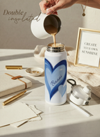Personalised Lumi Insulated Premium Water Bottle 650ml – Indigo Hearts Print | 12+ Hours Hot & Cold | 2-Way Lid