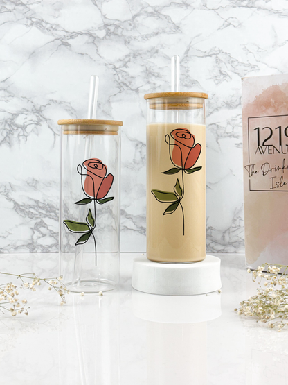 Clear Grande Sipper 650ml| Minimalistic Rose Print| 22 oz Coffee Tumbler with Straw and Lid