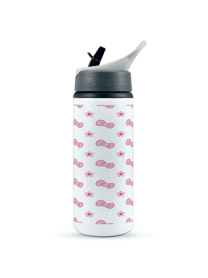 600ml Printed Fun-Sip Water Bottle | Kitty Bows Print | For Kids, School, Sports | Sipper Bottle with Carry Handle, Durable & Stylish