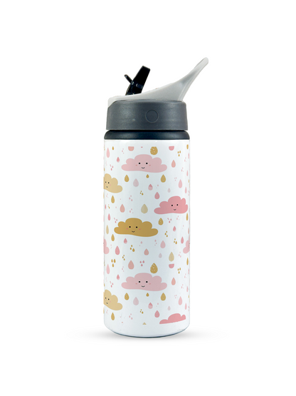 600ml Printed Fun-Sip Water Bottle | Pretty Clouds Print | For Kids, School, Sports | Sipper Bottle with Carry Handle, Durable & Stylish