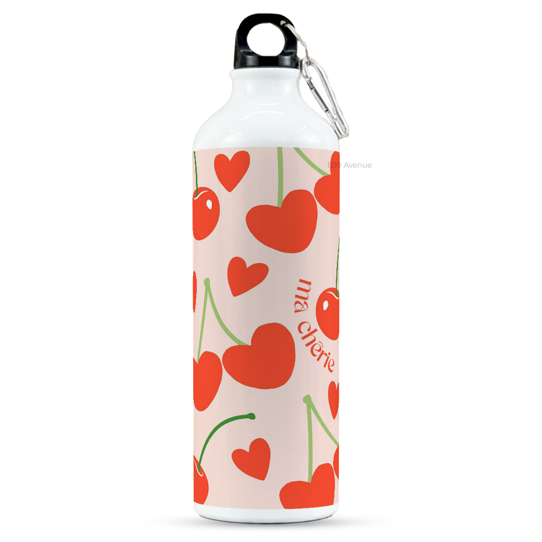 750ml Printed Hooked-Up Water Bottle |Cherries All Over Print | For Kids, School, Sports | Sipper Bottle with Carry Hook, Durable & Stylish