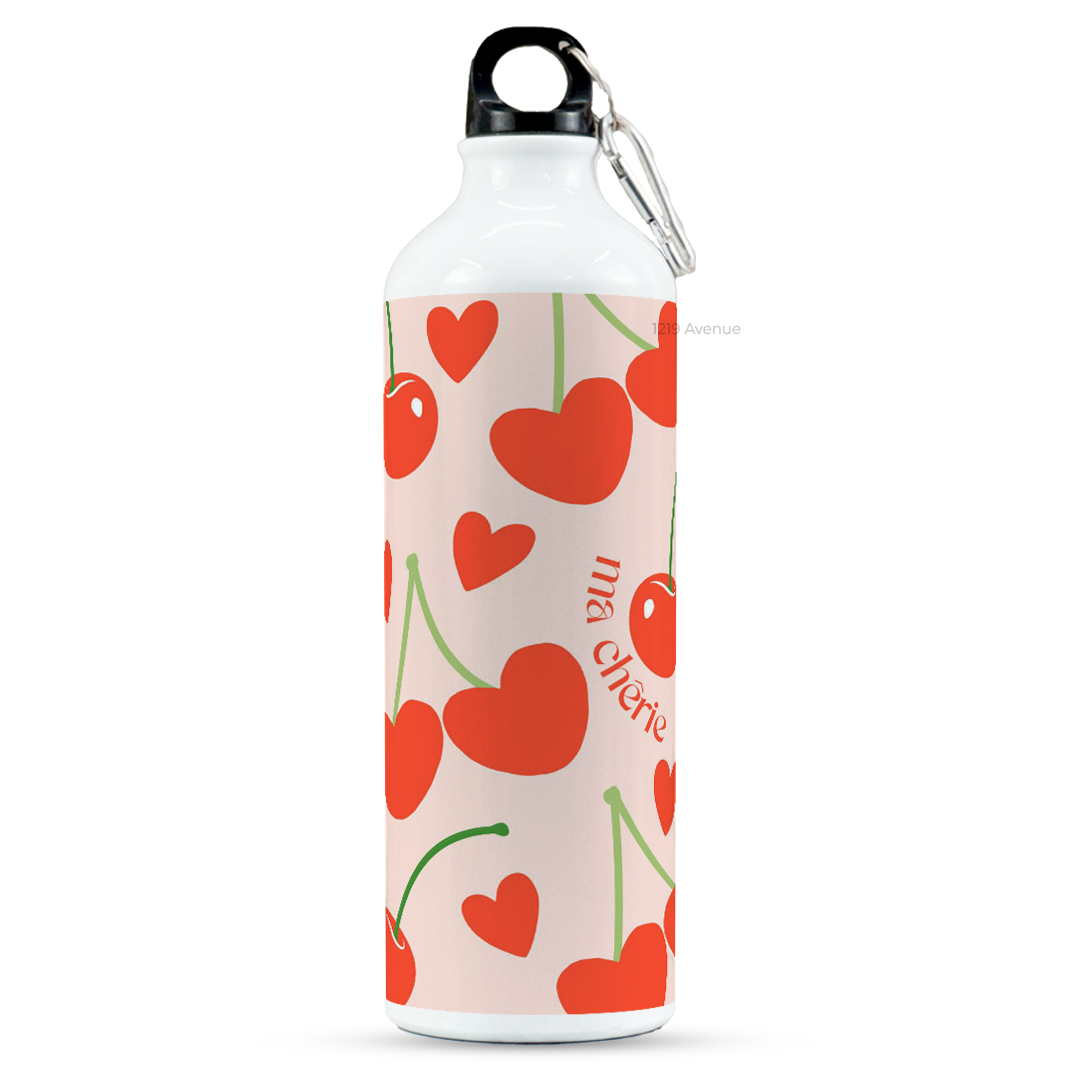 750ml Hooked-Up Water Bottle |Cherries All Over Print | Leak Proof | Printed Bottle with Carry Hook, Durable & Stylish