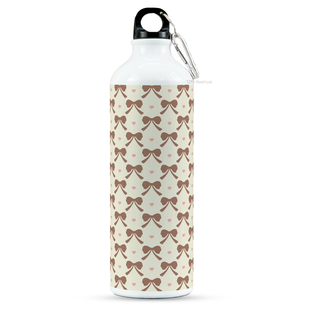 750ml Printed Hooked-Up Water Bottle | Brown-Bow Beauty Print | For Kids, School, Sports | Sipper Bottle with Carry Hook, Durable & Stylish