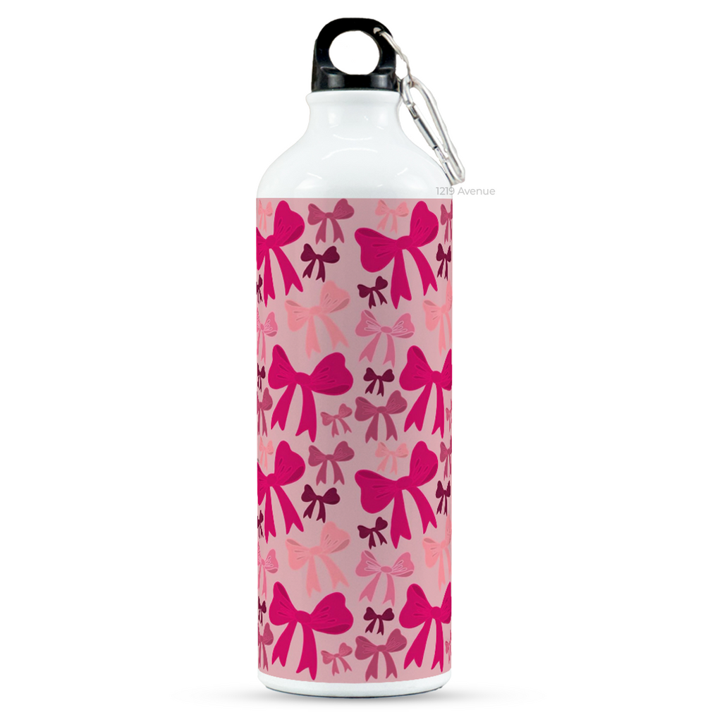 750ml Hooked-Up Water Bottle | Multi-Bows All Over Print | Leak Proof | Printed Bottle with Carry Hook, Durable & Stylish