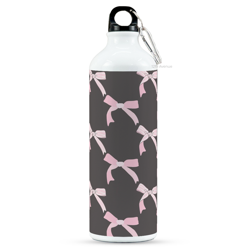 750ml Hooked-Up Water Bottle | Black-Bow Beauty Print | Leak Proof | Printed Bottle with Carry Hook, Durable & Stylish