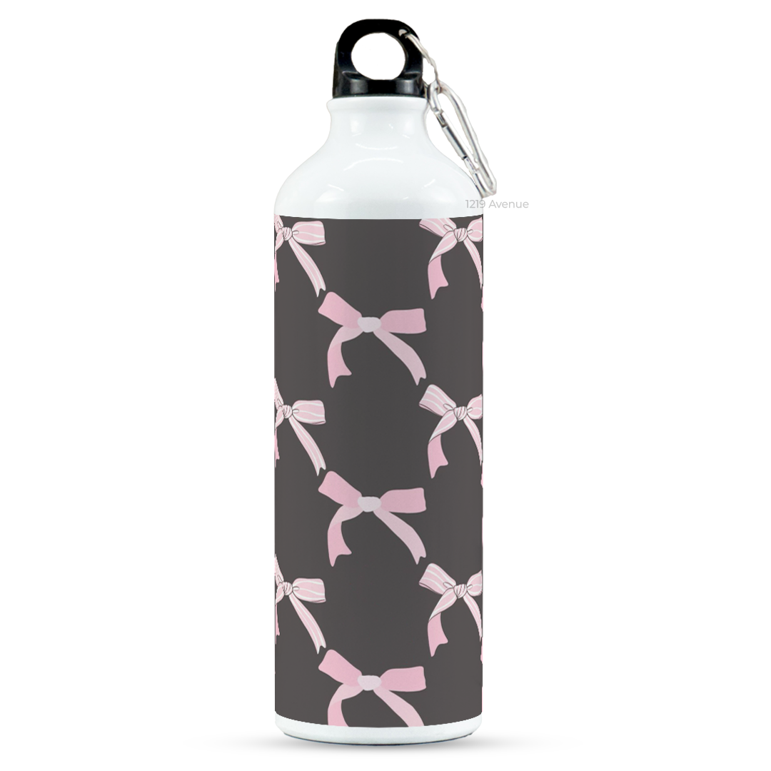 750ml Hooked-Up Water Bottle | Black-Bow Beauty Print | Leak Proof | Printed Bottle with Carry Hook, Durable & Stylish