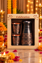 Aarish Copper Gift Set | 99%  Copper Water Bottle 1000ml with 2 Designer Copper Glasses 1219 Avenue