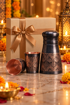 Aarish Copper Gift Set | 99%  Copper Water Bottle 1000ml with 2 Designer Copper Glasses 1219 Avenue