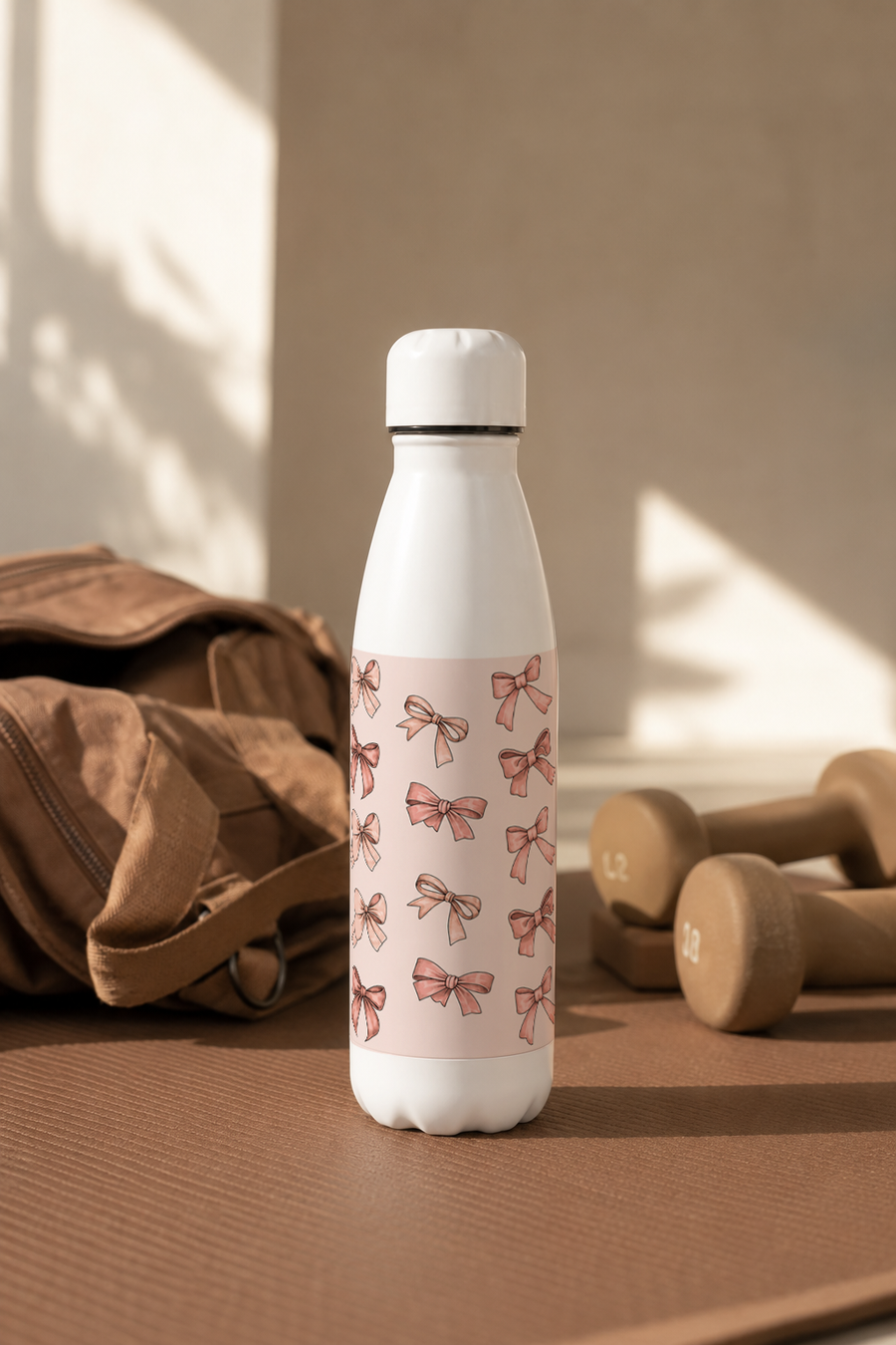 Aarkeo Double Walled Stainless Steel Water Bottle 550ml | Blush Ribbon Luxe Print | Insulated Leakproof Hot & Cold Bottle for Office, Gym & Travel