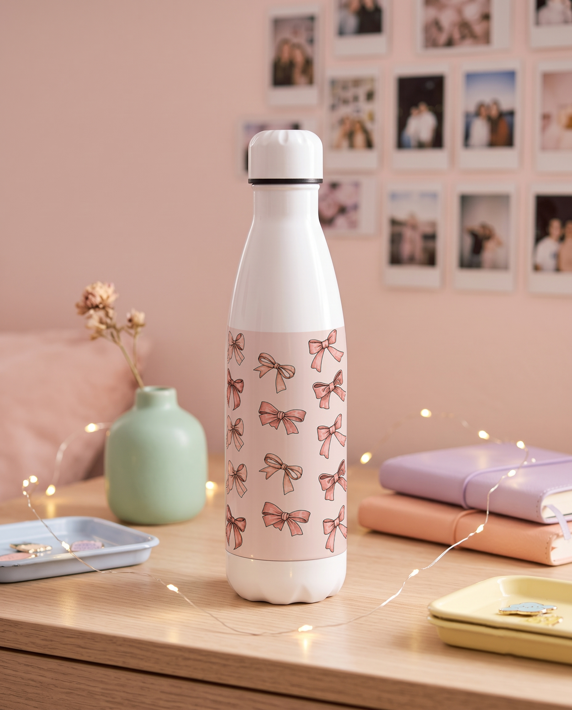 Aarkeo Double Walled Stainless Steel Water Bottle 550ml | Blush Ribbon Luxe Print | Insulated Leakproof Hot & Cold Bottle for Office, Gym & Travel 1219 Avenue