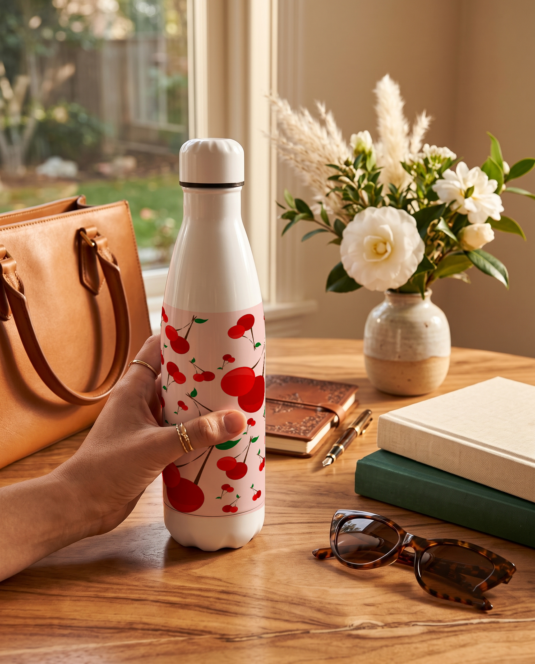 Aarkeo Double Walled Stainless Steel Water Bottle 550ml | Cherry Cottage Print | Insulated Leakproof Hot & Cold Bottle for Office, Gym & Travel 1219 Avenue