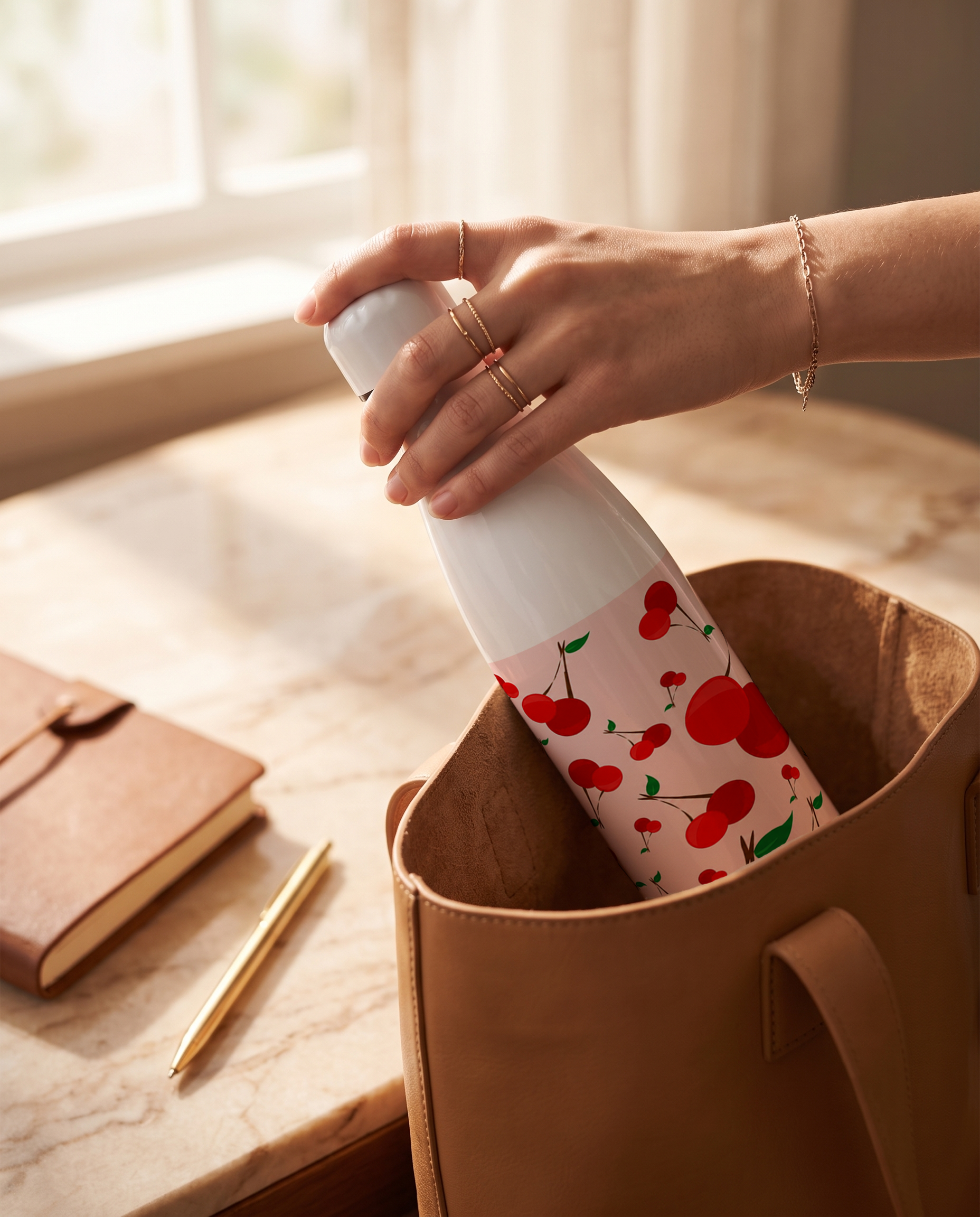 Aarkeo Double Walled Stainless Steel Water Bottle 550ml | Cherry Cottage Print | Insulated Leakproof Hot & Cold Bottle for Office, Gym & Travel 1219 Avenue