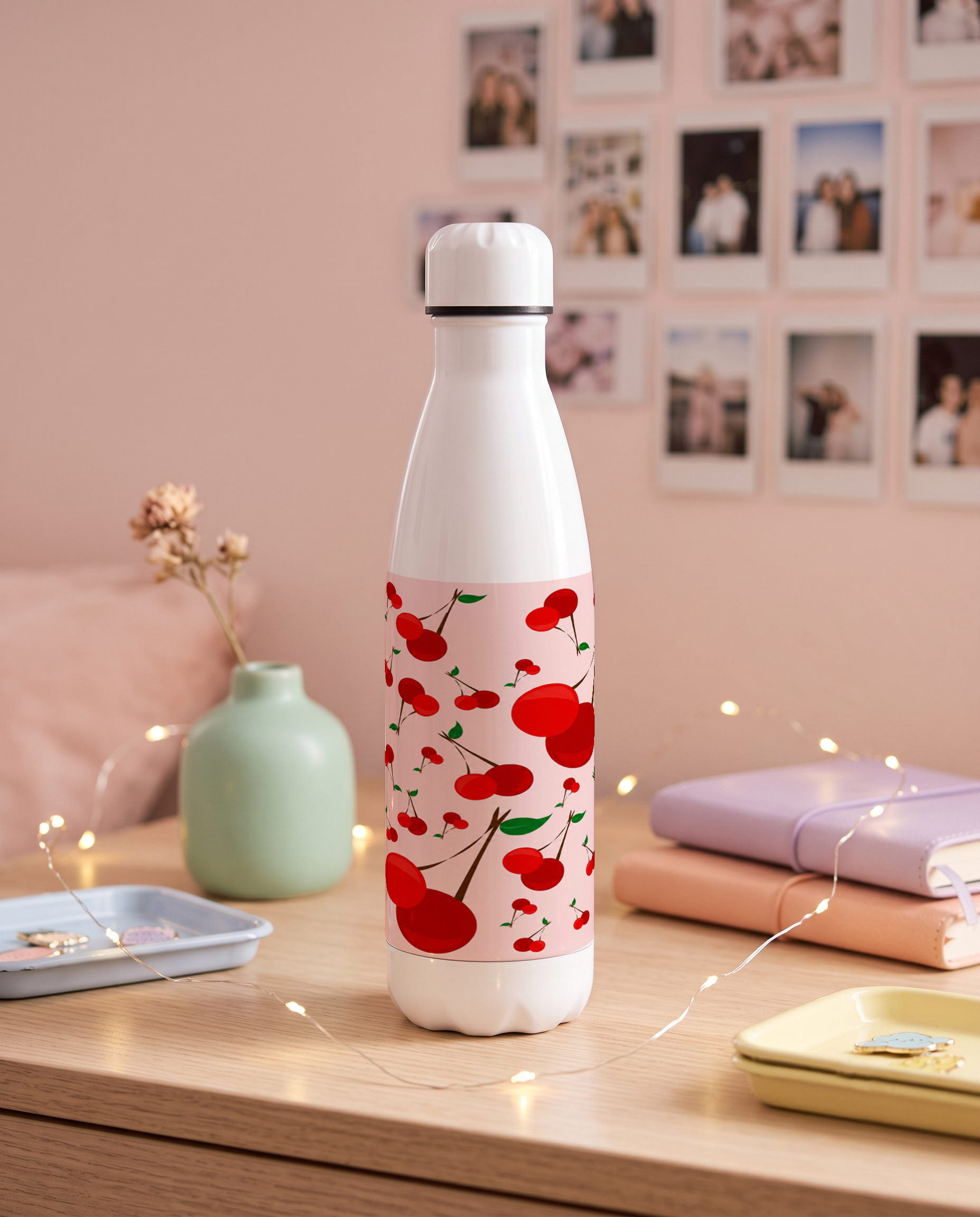 Aarkeo Double Walled Stainless Steel Water Bottle 550ml | Cherry Cottage Print | Insulated Leakproof Hot & Cold Bottle for Office, Gym & Travel 1219 Avenue
