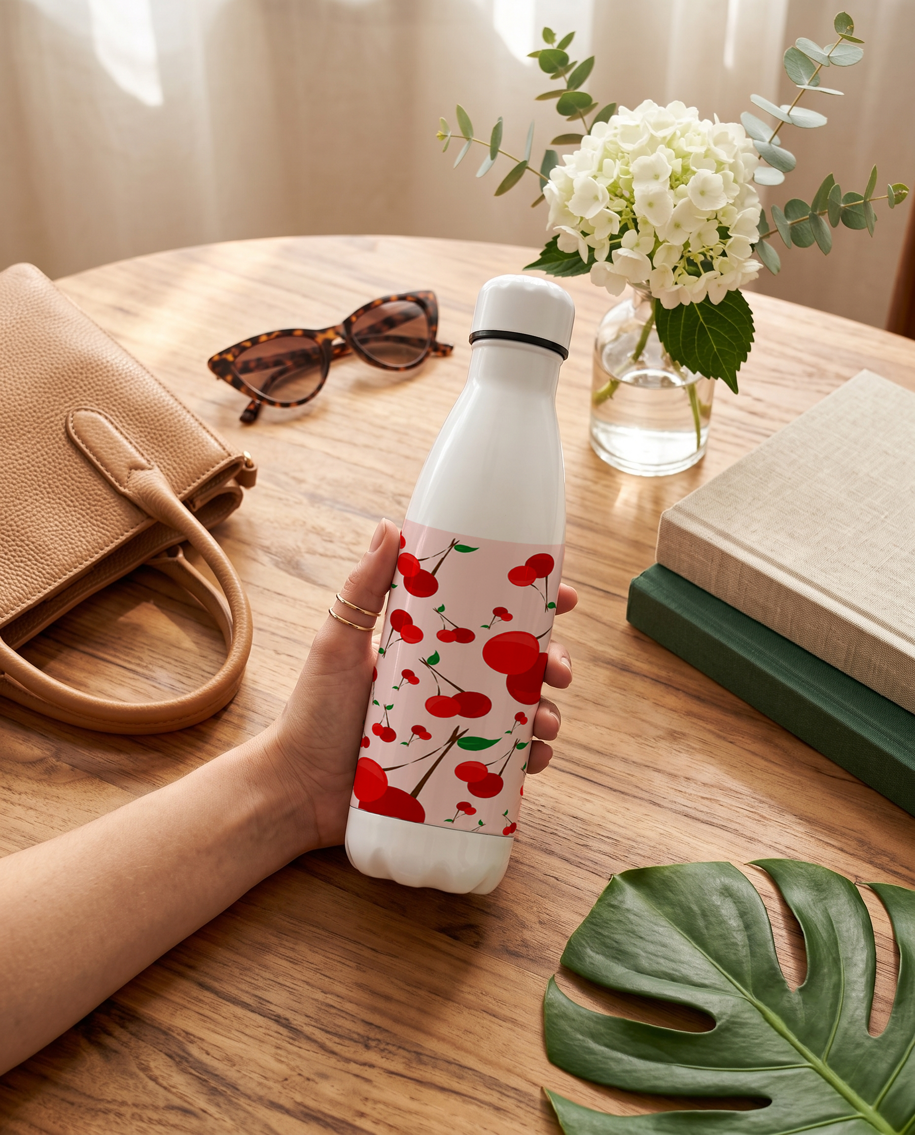 Aarkeo Double Walled Stainless Steel Water Bottle 550ml | Cherry Cottage Print | Insulated Leakproof Hot & Cold Bottle for Office, Gym & Travel 1219 Avenue