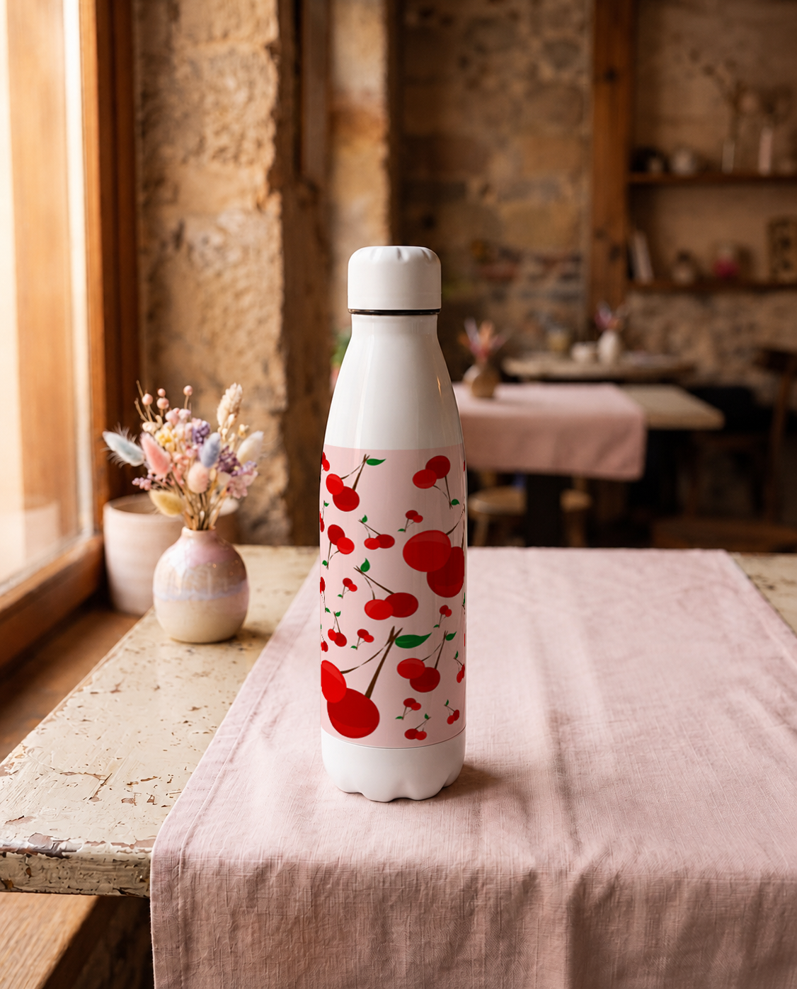 Aarkeo Double Walled Stainless Steel Water Bottle 550ml | Cherry Cottage Print | Insulated Leakproof Hot & Cold Bottle for Office, Gym & Travel 1219 Avenue