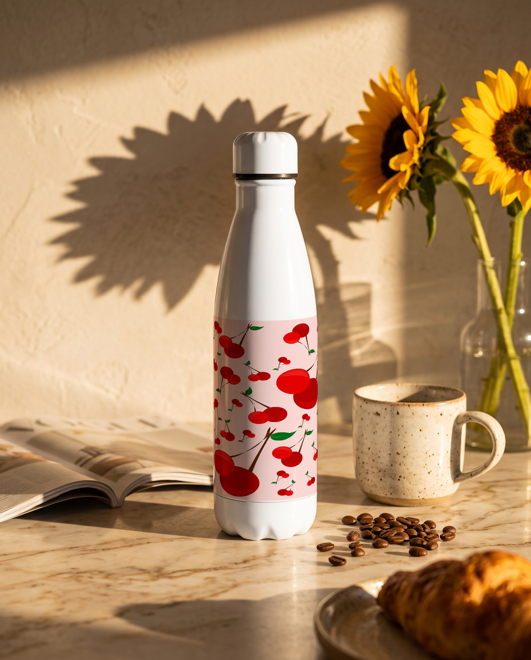 Aarkeo Double Walled Stainless Steel Water Bottle 550ml | Cherry Cottage Print | Insulated Leakproof Hot & Cold Bottle for Office, Gym & Travel 1219 Avenue