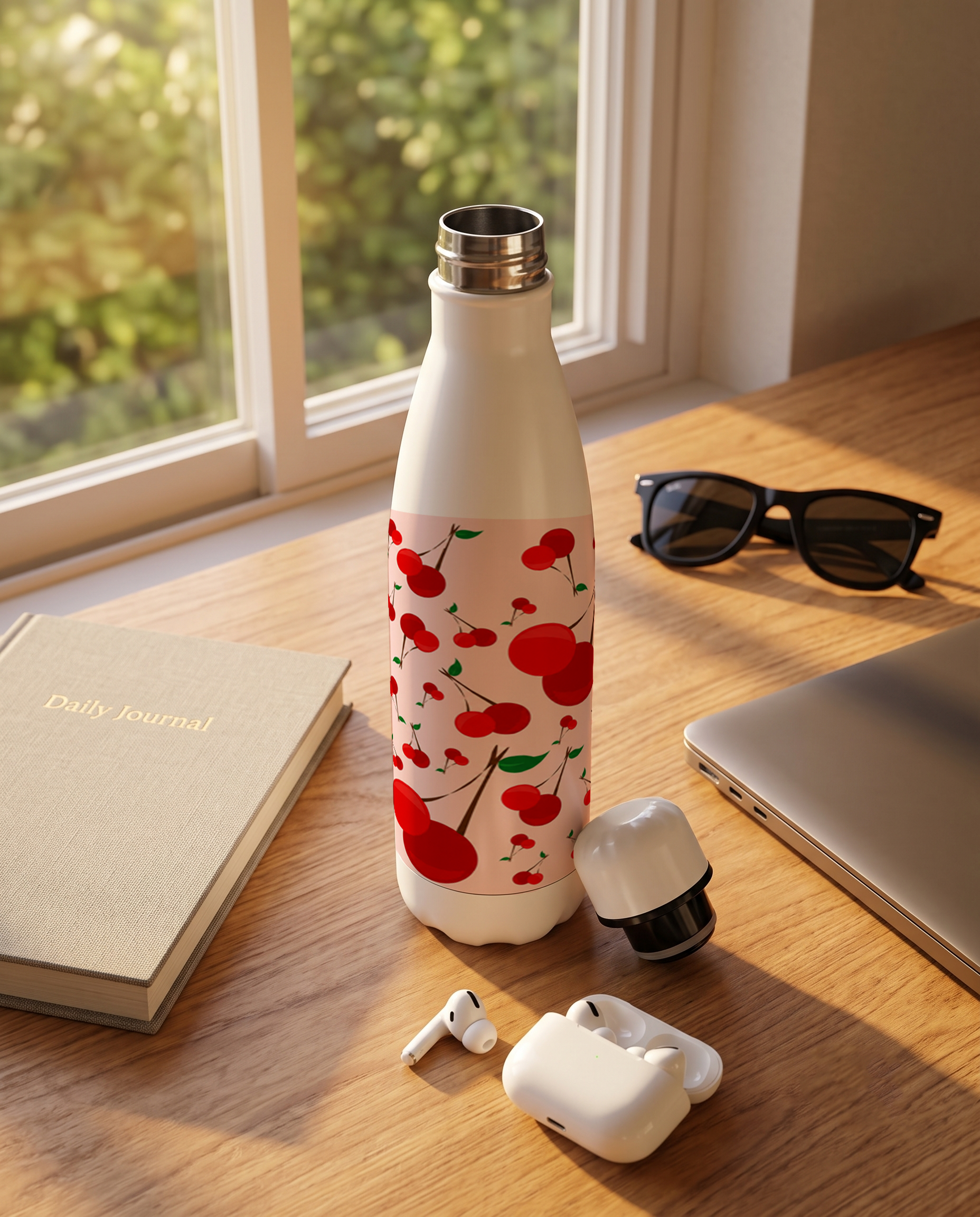 Aarkeo Double Walled Stainless Steel Water Bottle 550ml | Cherry Cottage Print | Insulated Leakproof Hot & Cold Bottle for Office, Gym & Travel 1219 Avenue