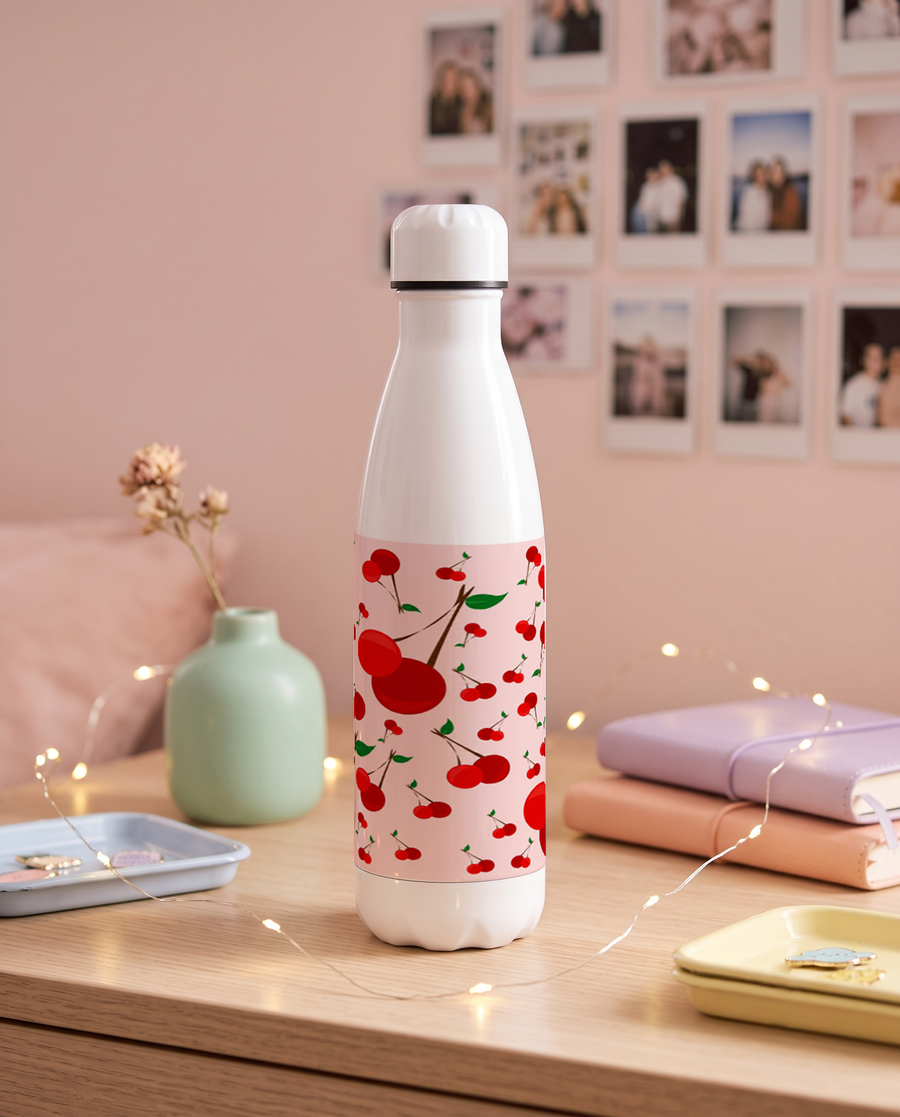 Aarkeo Double Walled Stainless Steel Water Bottle 550ml | Cherry Orchard Dreams Print | Insulated Leakproof Hot & Cold Bottle for Office, Gym & Travel