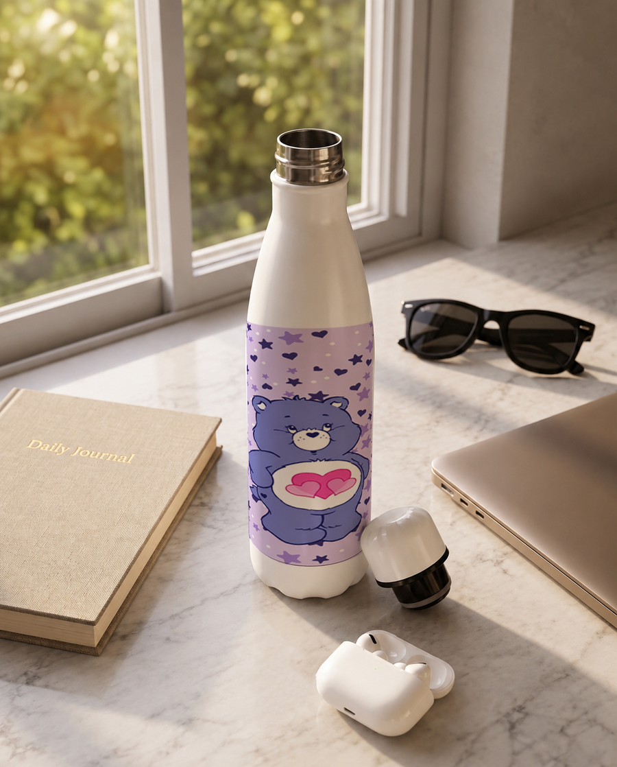 Aarkeo Double Walled Stainless Steel Water Bottle 550ml | Dreamy Teddy Hearts Print | Insulated Leakproof Hot & Cold Bottle for Office, Gym & Travel