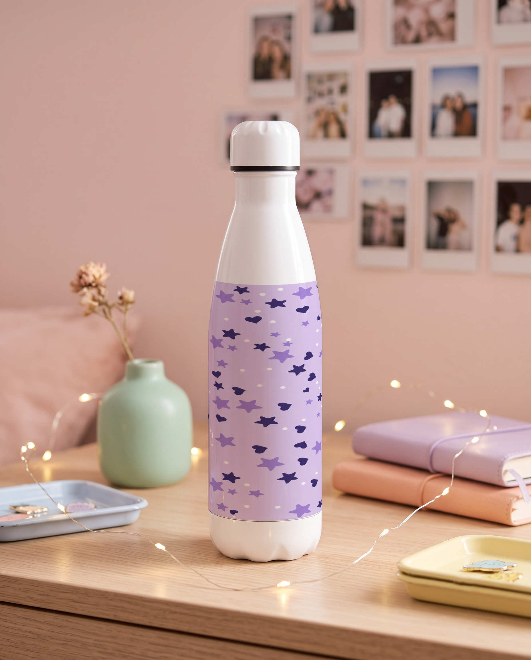 Aarkeo Double Walled Stainless Steel Water Bottle 550ml | Lilac Love Print | Insulated Leakproof Hot & Cold Bottle for Office, Gym & Travel 1219 Avenue