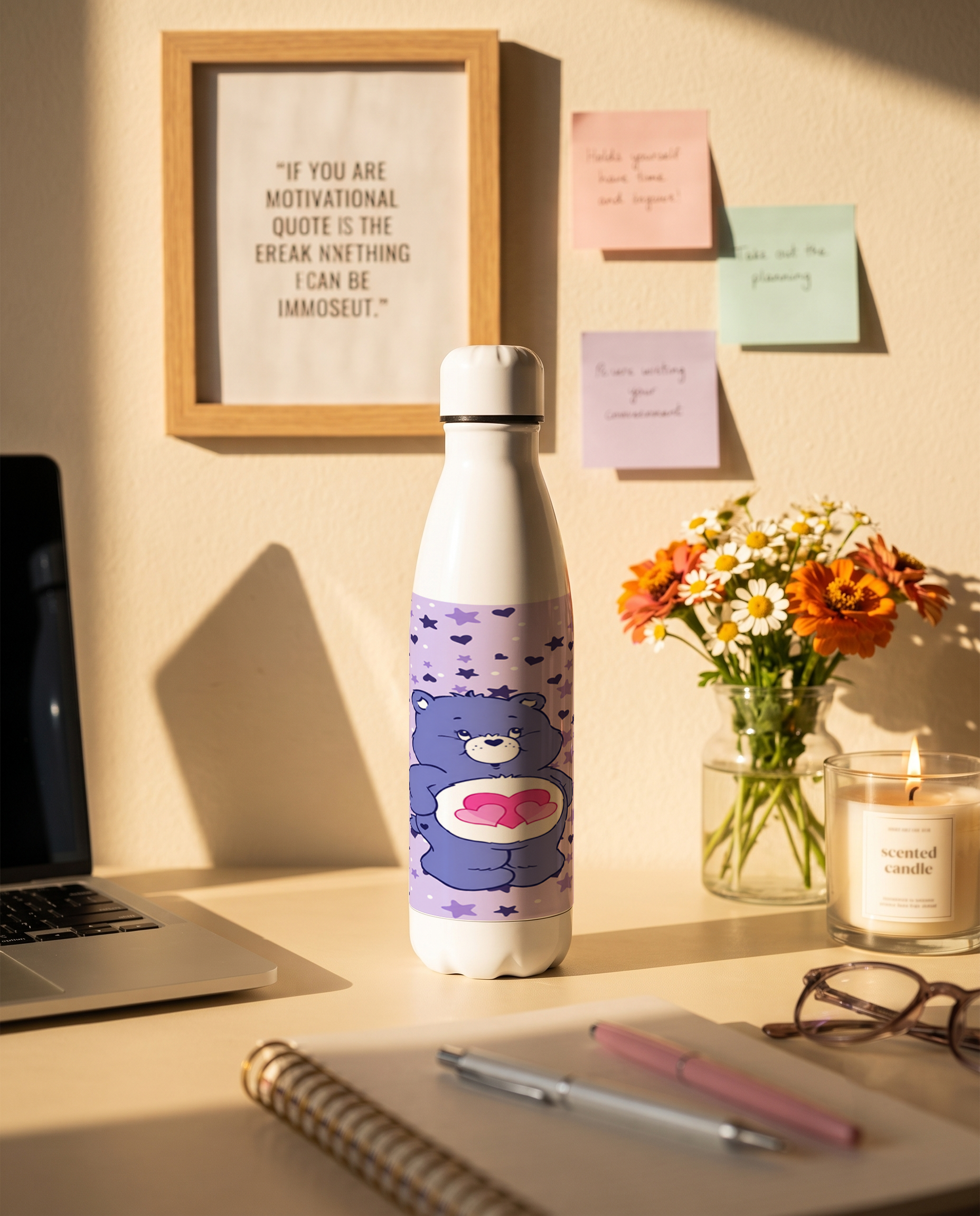 Aarkeo Double Walled Stainless Steel Water Bottle 550ml | Lilac Love Print | Insulated Leakproof Hot & Cold Bottle for Office, Gym & Travel 1219 Avenue
