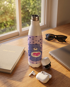 Aarkeo Double Walled Stainless Steel Water Bottle 550ml | Lilac Love Print | Insulated Leakproof Hot & Cold Bottle for Office, Gym & Travel 1219 Avenue