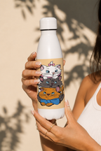 Aarkeo Double Walled Stainless Steel Water Bottle 550ml | Little Purr Family Print | Insulated Leakproof Hot & Cold Bottle for Office, Gym & Travel 1219 Avenue